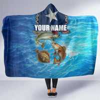 Texas Flag Fishing Hooded Blanket with Ocean Fish Graphic and Blue Water Background - Wonder Print Shop