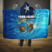 Texas Flag Fishing Hooded Blanket with Ocean Fish Graphic and Blue Water Background - Wonder Print Shop