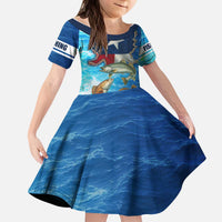 Texas Flag Fishing Kid Short Sleeve Dress with Ocean Fish Graphic and Blue Water Background - Wonder Print Shop