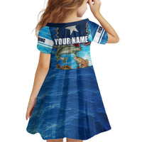 Texas Flag Fishing Kid Short Sleeve Dress with Ocean Fish Graphic and Blue Water Background - Wonder Print Shop