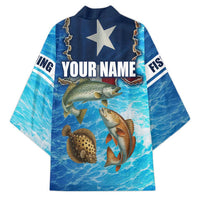 Texas Flag Fishing Kimono with Ocean Fish Graphic and Blue Water Background - Wonder Print Shop