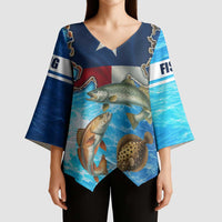 Texas Flag Fishing Kimono Sleeve Blouse with Ocean Fish Graphic and Blue Water Background - Wonder Print Shop