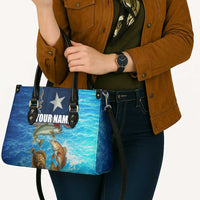 Texas Flag Fishing Leather Bag with Ocean Fish Graphic and Blue Water Background - Wonder Print Shop