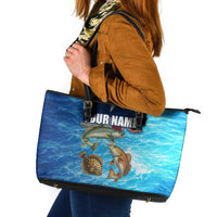 Texas Flag Fishing Leather Tote Bag with Ocean Fish Graphic and Blue Water Background - Wonder Print Shop