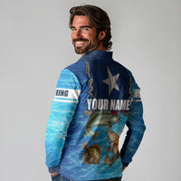 Texas Flag Fishing Long Sleeve Polo Shirt with Ocean Fish Graphic and Blue Water Background - Wonder Print Shop