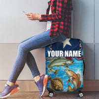 Texas Flag Fishing Luggage Cover with Ocean Fish Graphic and Blue Water Background - Wonder Print Shop