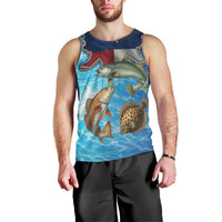 Texas Flag Fishing Men Tank Top with Ocean Fish Graphic and Blue Water Background - Wonder Print Shop