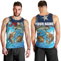 Texas Flag Fishing Men Tank Top with Ocean Fish Graphic and Blue Water Background - Wonder Print Shop