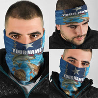 Texas Flag Fishing Neck Gaiter with Ocean Fish Graphic and Blue Water Background TS04