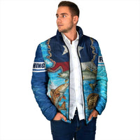 Texas Flag Fishing Padded Jacket with Ocean Fish Graphic and Blue Water Background - Wonder Print Shop