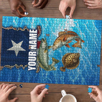 Texas Flag Fishing Puzzle with Ocean Fish Graphic and Blue Water Background - Wonder Print Shop