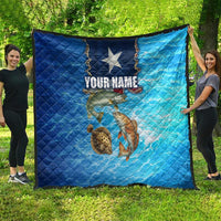 Texas Flag Fishing Quilt with Ocean Fish Graphic and Blue Water Background - Wonder Print Shop