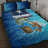 Texas Flag Fishing Quilt Bed Set with Ocean Fish Graphic and Blue Water Background - Wonder Print Shop