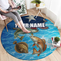Texas Flag Fishing Round Carpet with Ocean Fish Graphic and Blue Water Background - Wonder Print Shop