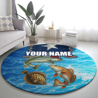 Texas Flag Fishing Round Carpet with Ocean Fish Graphic and Blue Water Background - Wonder Print Shop