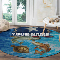 Texas Flag Fishing Round Carpet with Ocean Fish Graphic and Blue Water Background - Wonder Print Shop