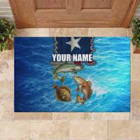 Texas Flag Fishing Rubber Doormat with Ocean Fish Graphic and Blue Water Background - Wonder Print Shop