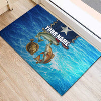 Texas Flag Fishing Rubber Doormat with Ocean Fish Graphic and Blue Water Background - Wonder Print Shop
