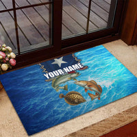 Texas Flag Fishing Rubber Doormat with Ocean Fish Graphic and Blue Water Background - Wonder Print Shop