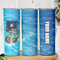 Texas Flag Fishing Skinny Tumbler with Ocean Fish Graphic and Blue Water Background - Wonder Print Shop