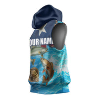 Texas Flag Fishing Sleeveless Hoodie with Ocean Fish Graphic and Blue Water Background - Wonder Print Shop