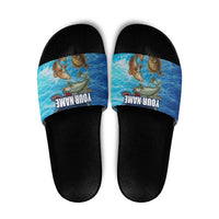 Texas Flag Fishing Slide Sandals with Ocean Fish Graphic and Blue Water Background - Wonder Print Shop