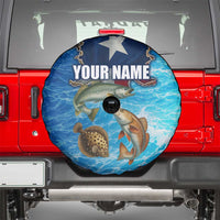 Texas Flag Fishing Spare Tire Cover with Ocean Fish Graphic and Blue Water Background - Wonder Print Shop