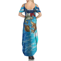 Texas Flag Fishing Summer Maxi Dress with Ocean Fish Graphic and Blue Water Background - Wonder Print Shop