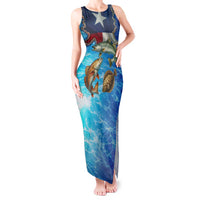 Texas Flag Fishing Tank Maxi Dress with Ocean Fish Graphic and Blue Water Background - Wonder Print Shop