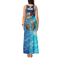 Texas Flag Fishing Tank Maxi Dress with Ocean Fish Graphic and Blue Water Background - Wonder Print Shop