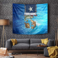 Texas Flag Fishing Tapestry with Ocean Fish Graphic and Blue Water Background - Wonder Print Shop