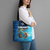 Texas Flag Fishing Tote Bag with Ocean Fish Graphic and Blue Water Background - Wonder Print Shop