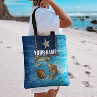 Texas Flag Fishing Tote Bag with Ocean Fish Graphic and Blue Water Background - Wonder Print Shop