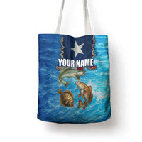 Texas Flag Fishing Tote Bag with Ocean Fish Graphic and Blue Water Background - Wonder Print Shop