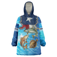 Texas Flag Fishing Wearable Blanket Hoodie with Ocean Fish Graphic and Blue Water Background - Wonder Print Shop