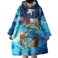 Texas Flag Fishing Wearable Blanket Hoodie with Ocean Fish Graphic and Blue Water Background - Wonder Print Shop