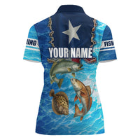 Texas Flag Fishing Women Polo Shirt with Ocean Fish Graphic and Blue Water Background - Wonder Print Shop