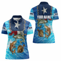 Texas Flag Fishing Women Polo Shirt with Ocean Fish Graphic and Blue Water Background - Wonder Print Shop