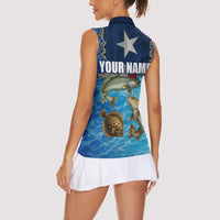 Texas Flag Fishing Women Sleeveless Polo Shirt with Ocean Fish Graphic and Blue Water Background - Wonder Print Shop