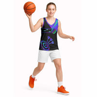 Neon Dartboard Darts Basketball Jersey with Colorful Target and Psychedelic Swirl Pattern - Wonder Print Shop