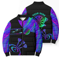 Neon Dartboard Darts Bomber Puffer Jacket with Colorful Target and Psychedelic Swirl Pattern - Wonder Print Shop