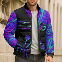 Neon Dartboard Darts Bomber Puffer Jacket with Colorful Target and Psychedelic Swirl Pattern - Wonder Print Shop