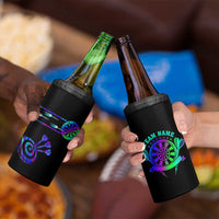 Neon Dartboard Darts 4 in 1 Can Cooler Tumbler with Colorful Target and Psychedelic Swirl Pattern - Wonder Print Shop