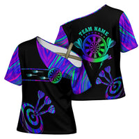 Neon Dartboard Darts Cross Shoulder Shirt with Colorful Target and Psychedelic Swirl Pattern - Wonder Print Shop