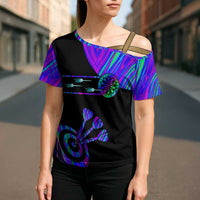 Neon Dartboard Darts Cross Shoulder Shirt with Colorful Target and Psychedelic Swirl Pattern - Wonder Print Shop