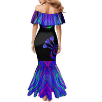 Neon Dartboard Darts Family Matching Mermaid Dress and Hawaiian Shirt with Colorful Target and Psychedelic Swirl Pattern - Wonder Print Shop