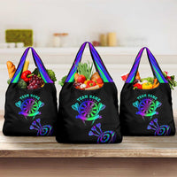 Neon Dartboard Darts Grocery Bag with Colorful Target and Psychedelic Swirl Pattern - Wonder Print Shop