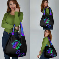 Neon Dartboard Darts Grocery Bag with Colorful Target and Psychedelic Swirl Pattern - Wonder Print Shop