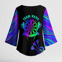 Neon Dartboard Darts Kimono Sleeve Blouse with Colorful Target and Psychedelic Swirl Pattern - Wonder Print Shop