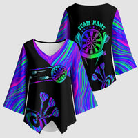 Neon Dartboard Darts Kimono Sleeve Blouse with Colorful Target and Psychedelic Swirl Pattern - Wonder Print Shop
